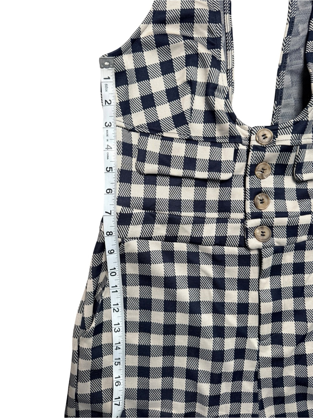 Cider Navy Gingham Wide Leg Jumpsuit Button Front Pockets Size Medium - Picture 10 of 14